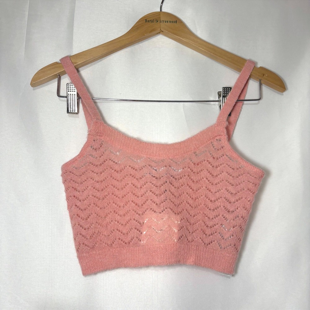 Zara Pink Alpaca Wool Blend Pointelle Knit Crop Cami Top Small NWT